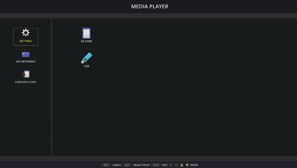 Multimediální přehrávač Přehrává uložená data, jako jsou např. statické obrázky či videa, hudbu na pozadí (BGM), na připojeném paměťovém zařízení USB nebo vložené paměťové kartě microsd.