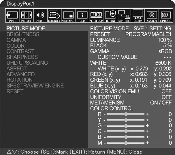 Režim obrazu V závislosti na nastavení funkce SPECTRAVIEW ENGINE (Modul SPECTRAVIEW) v nabídce OSD PICTURE (OSD obraz) (viz strana 35), se liší dostupné volby pro režim Picture Mode (Režim obrazu).