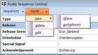 Vytvoření nových tónů Přes položku nabídky Signál -> Nový lze přenášet soubory Wave (podnabídka Wave ) z počítače do přístroje Langmatz EK 533 plus nebo definovat nové tóny (podnabídka polyfonní ).