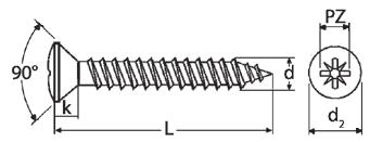 Univerzání vruty o řeva Spojovací materiá KÓD 030, KÓD 040 KÓD: 030 UNIVERZÁLNÍ VRUT S ČOČKOVOU HLAVOU A KŘÍŽOVOU DRÁŽKOU CROSS RECESSED RAISED COUNTERSUNK HEAD SCREWS FOR CHIPBOARD Materiá: Oce,