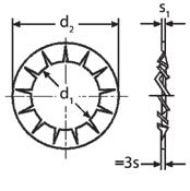 Poožky Spojovací materiá NORMA: DIN 6798 A VĚJÍŘOVÉ PODLOŽKY S VNĚJŠÍM OZUBENÍM SERRATED LOCK WASHERS EXTERNAL TEETH Materiá: