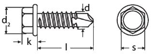 Šrouby o pechu Spojovací materiá NORMA: DIN 7504 K TEXY S ŠESTIHRANNOU HLAVOU SELF-DRILLING HEXAGON HEAD SCREWS Materiá: Oce, nerez A2, A4 Povrchová úprava: Zinek 3,5 st 3,9 st 4,2 st 4,8 st