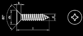 NORMA: DIN 7982 ŠROUBY DO PLECHU SE ZÁPUSTNOU HLAVOU S KŘÍŽOVOU DRÁŽKOU TVAR H A HROT C CROSS RECESSED COUNTERSUNK HEAD TAPPING SCREWS Materiá: Oce, nerez A2, A4 Povrchová úprava: Zinek 2,2 2,9 3,5