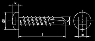 Šrouby o pechu Spojovací materiá NORMA: DIN 7504 N-I QUADREX SAMOŘEZNÉ ŠROUBY S VÁLCOVOU HLAVOU, QUADREX SELF-DRILLING INNER-SQUARE PAN HEAD SCREWS Materiá: Oce Povrchová