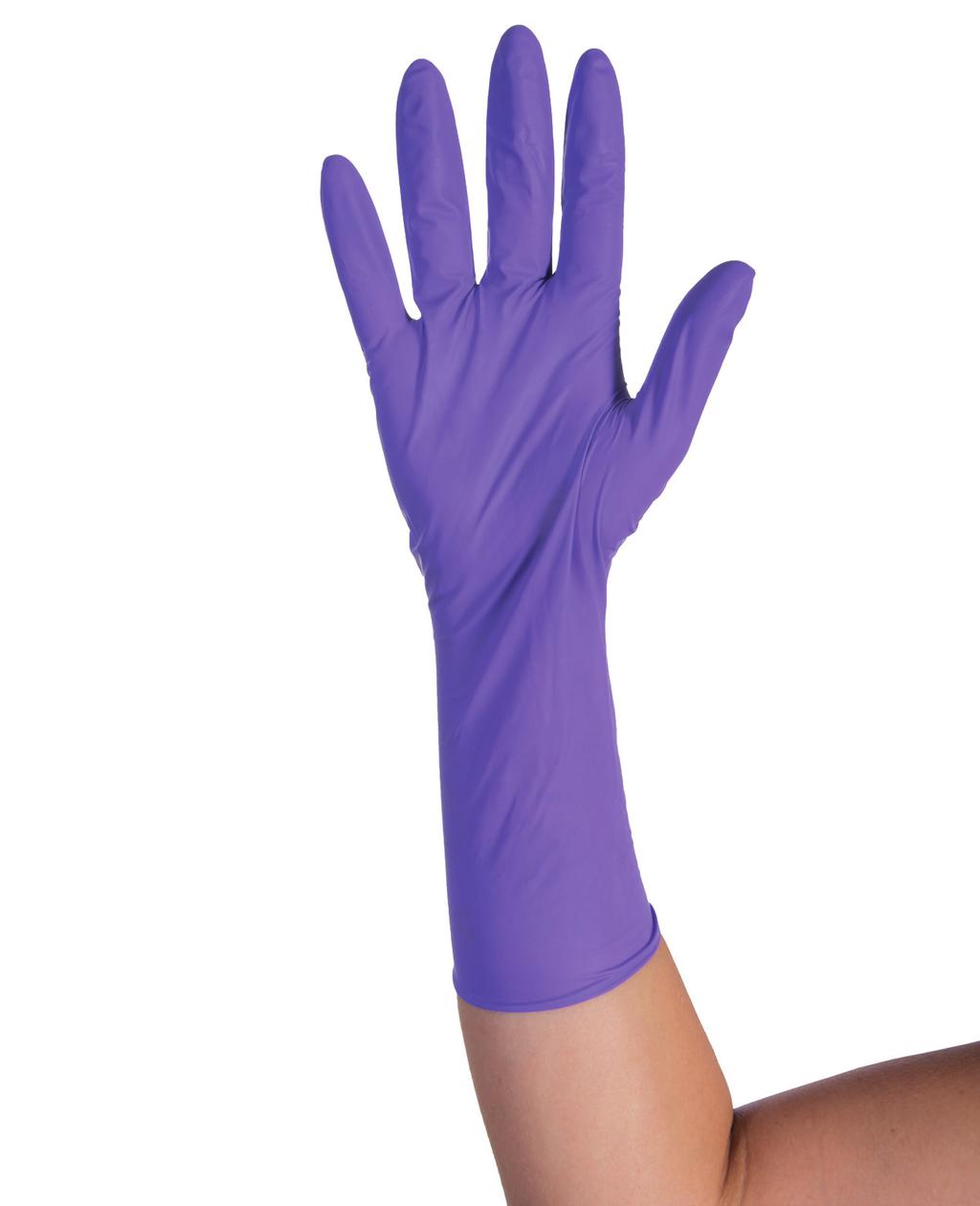 Purple Xtra Bezprašné vyšetřovací rukavice prodloužené Pro extrémně vysoké riziko infekce Využití práce s cytostatiky pohotovost, záchranná služba ARO, JIP, urgentní příjem patologie, sterilizace AQL