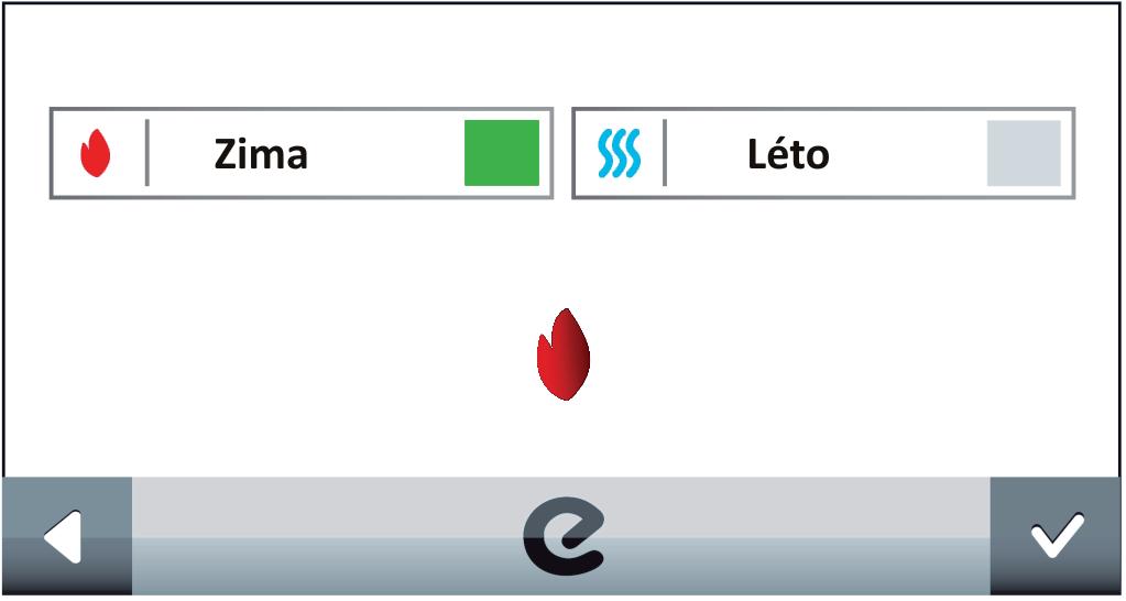 Dotykem zvolíme režim Zima a potvrdíme symbolem Poté vybereme místnos, pro které uvažujeme se stejnými teplotami v