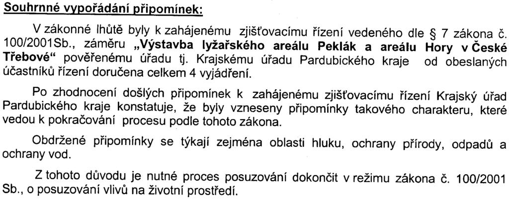 Souhrnné vypoøádání pøipomínek: V zákonné lhùtì byly k zahájenému zjiš ovacímu øízení vedeného dle 7 zákona è. 100/2001 Sb.