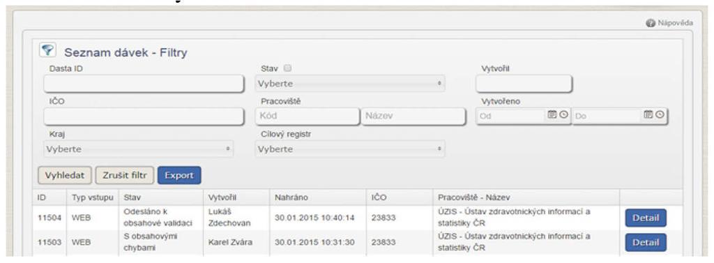 Obrázek 10 Centrální úložiště dat V rámci daného registru je možné