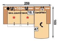 popis WA1L 3LKV WA1R = 3-sedák s nastavením vlevo, WallAway1 funkcí u obou sedáků; SELKV = Špičatý roh vlevo s