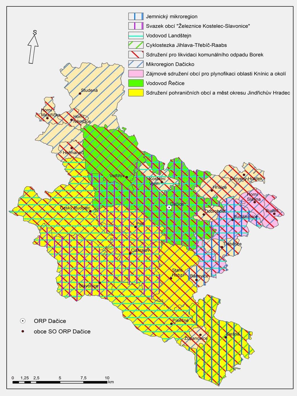 2 Souhrnná zpráva za všechny DSO v území Ve správním obvodu ORP působí 9 dobrovolných svazků obcí (Mikroregion Dačicko, Sdružení pohraničních obcí a měst okresu Jindřichův Hradec, Sdružení pro