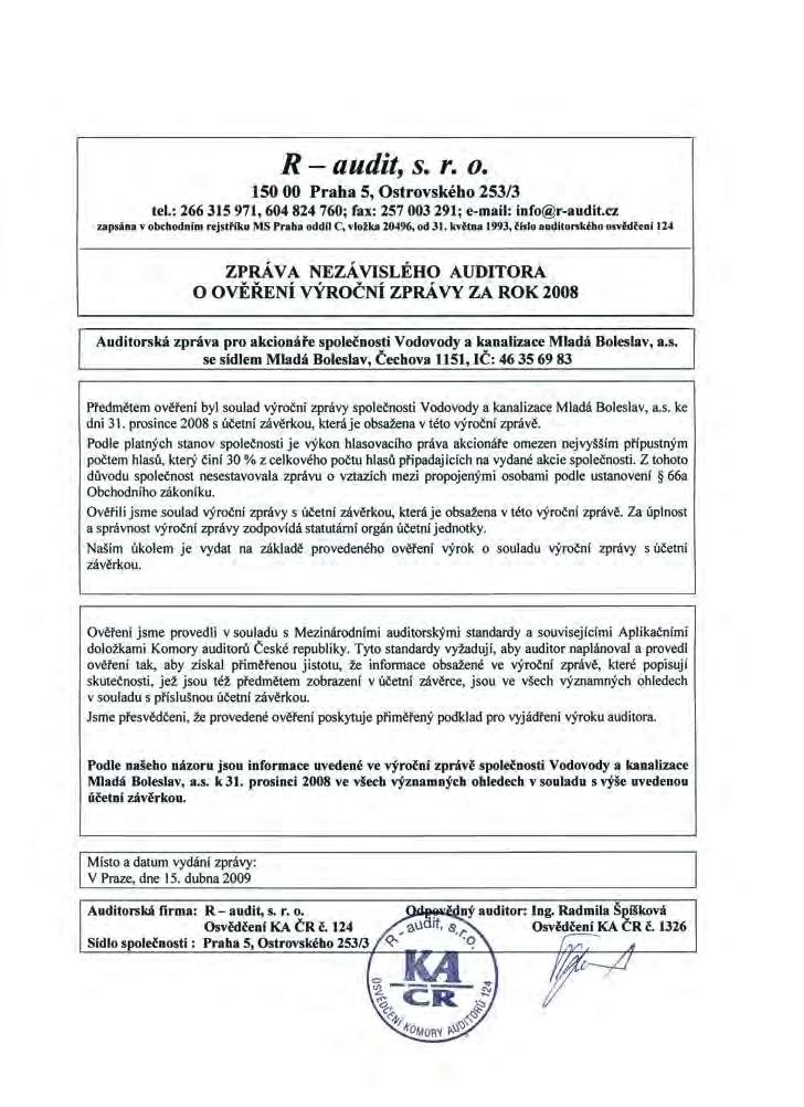 ZPRÁVA NEZÁVISLÉHO AUDITORA O