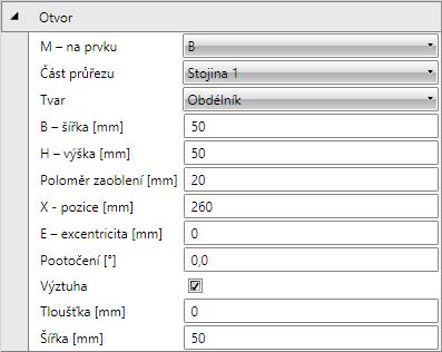 Uživatelská příručka IDEA Connection 43 6.3.5.1 Vlastnosti obdélníkového otvoru B šířka zadání šířky obdélníkového otvoru. H výška zadání výšky obdélníkového otvoru.