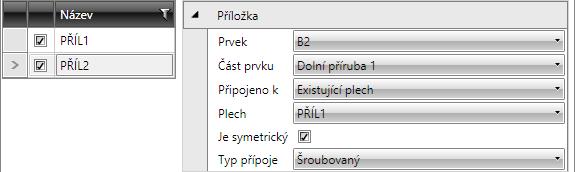 Uživatelská příručka IDEA Connection 81 Vlastnosti operace Příložka: Prvek výběr prvku, na který se připojuje plech příložky.