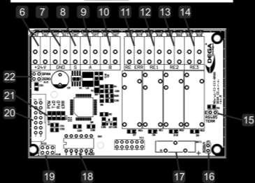 10 Svorkovnice RS485 B 11 12 A relé ERROR Jumperová propojka 13 Rozpínací kontakt 14 15 16 Rozpínací kontakt relé 3 terminačního relé 2
