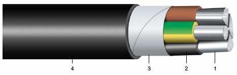 3.2 Popis vybraných silových kabel pro mení AYKY Kabel pro pevné uložení ve vnitních a venkovních prostorách, v zemi, v betonu.