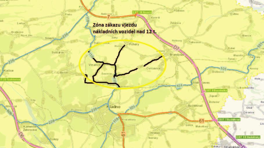 Plán udržitelné městské mobility Zákaz vjezdu nákladní dopravy nad 12 t v místní části Švermov je opodstatněna zhoršenou kvalitou ovzduší a existencí alternativní trasy po D7 exit 7 Buštěhrad - I/7 x