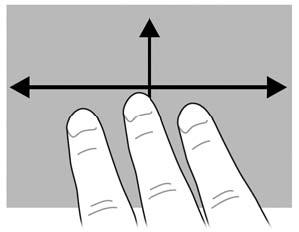 POZNÁMKA: POZNÁMKA: Otáčení je třeba provádět uvnitř oblasti zařízení TouchPad. Otáčení je v nastavení od výrobce zakázáno.