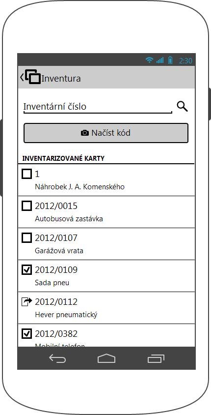 Inventury (elektronické) 39 Pro případy, kdy je QR kód nečitelný, není dosažitelný (např. na lustru nebo na zadní straně skříně), příp. na majetku není přilepený (např.