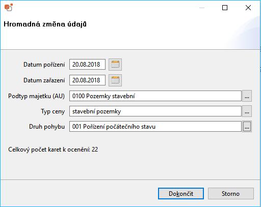 Oceňování pozemků 49 Vyberte jeden nebo více pozemků a stiskněte tlačítko Hromadná změna údajů.