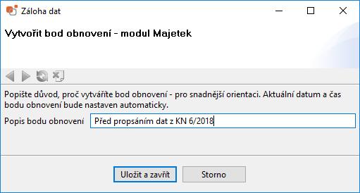 Oceňování pozemků Půjdete do hlavní nabídky KEO4 do Administrace, zde vyberete záložku Databázové schéma obnovení Majetek. 53 Bod Stisknete tlačítko Vytvořit bod obnovení, do popisu zapište např.
