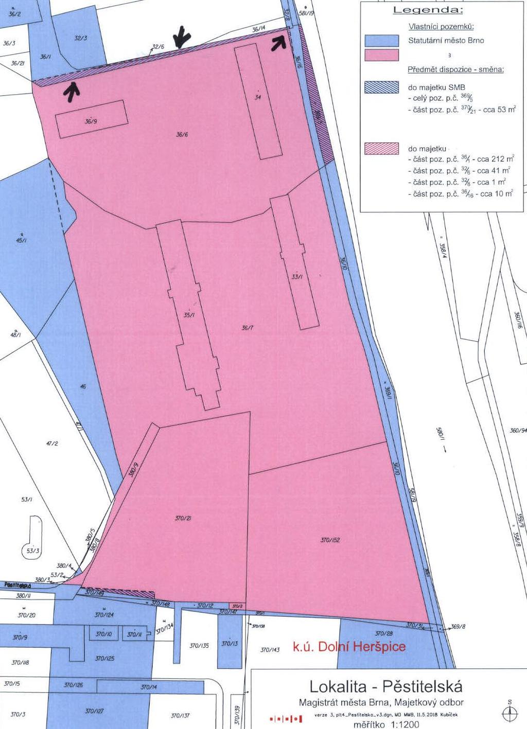 11. směna - části pozemku p. č. 32/6 - orná půda, o výměře 41 m², - části pozemku p. č. 32/8 - ostatní plocha, ostatní komunikace, o výměře 1 m², - části pozemku p. č. 36/1 - ostatní plocha, manipulační plocha, o výměře 212 m², - části pozemku p.