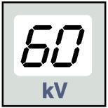 1 Displej 8.1.1 Displej napětí kv Zvolená kv hodnota se objeví na displeji. Může být zvoleno osm různých hodnot: 50, 52, 55, 57, 60, 63, 66 a 70 kv. 8.1.2 Displej proudu ma POZNÁMKA Rozsah kv může být 50 70, 55 70, 60-70, 66-70, 70, 50-68, 55-68, 60-68, 66-68 anebo 68 v závislosti na místních požadavcích.