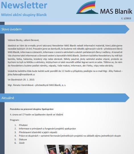 Newsletter obsahuje novinky a aktuality z území MAS Blaník.
