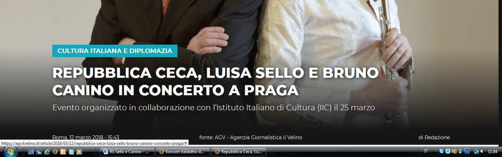 collaborazione con l Istituto Italiano di Cultura (IIC) il 25 marzo Roma, 12 marzo 2018-15:43 fonte: AGV - Agenzia Giornalistica il Velino di Redazione L Istituto Italiano di Cultura (IIC) di Praga