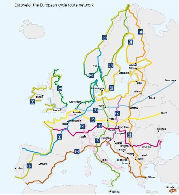 Příloha č. 4: Evropská síť cyklostezek EuroVelo Zdroj: [EuroVelo : The European cycle route network [online]. Brussels : European cyclists Federation, 2009 [cit. 2011-03-12].