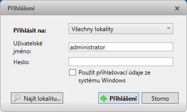 2. V dialogovém okně Přihlášení vyberte požadovanou lokalitu, nebo ze seznamu vyberte Všechny lokality.