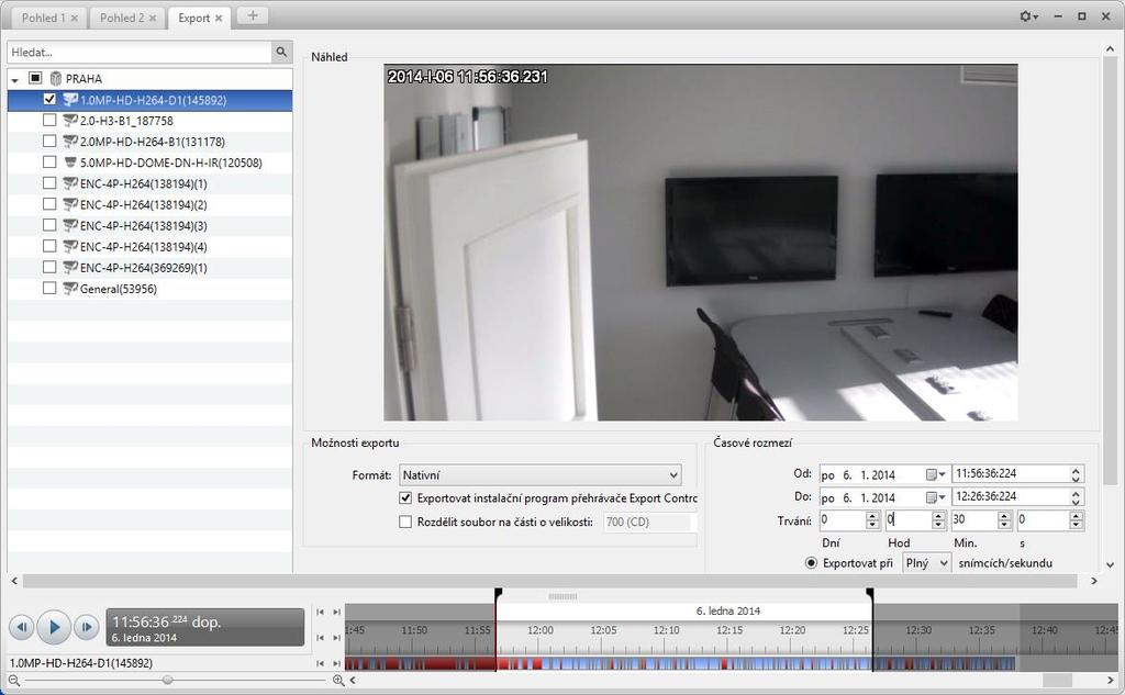 Export Pomocí této funkce můžete exportovat video a obrázky v několika formátech. Panel exportu je přístupný v možnostech záložek, z panelu vyhledávání, z panelu poplachů a pomocí otevření nové úlohy.