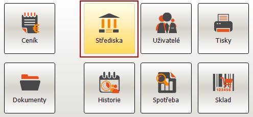 1. Nastavení modulu EET A) - Jako první krok je otevření sekce Střediska, kde je nutné