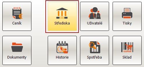 1. Nastavení modulu EET A) - Jako první krok je otevření sekce Střediska, kde je nutné