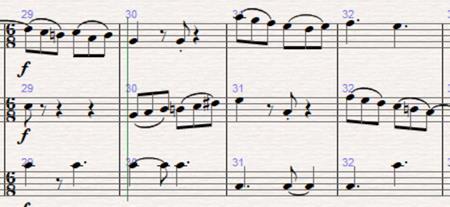 3. část - Allegro Tempo: q = 120, Allegro Taktové označení a rytmus skladby: Tato část je ve čtyřdobém taktu až do příchodu druhého tématu, které je v taktu šestiosminovém.