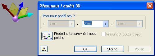 b) Komponenta pojede z místa na určenou pozici 23 Po stisknutí tlačítka pozice se postupuje následovně. Na zvolené komponentě se zobrazí souřadnicový systém x,y,z.