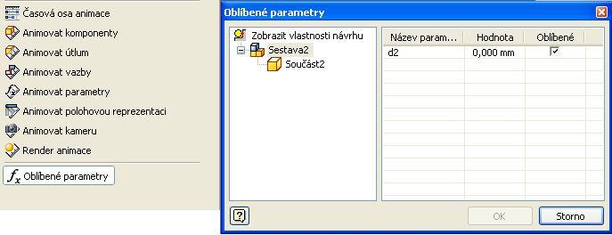 26 Následně když se přejde do aplikace Inventor Studio, tak se pod položkou Oblíbené parametry nachází parametr exportovaný. Když se tato položka otevře, zobrazí se následující okno. Obr.