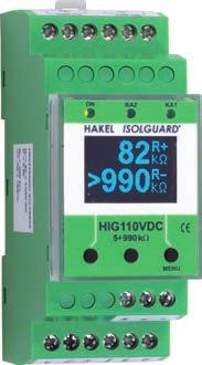 DC aplikace Hlídač izolačního stavu ISOLGUARD HIG110VDC Hlídač izolačního stavu z produkce fi rmy HAKEL typ ISOLGUARD HIG110VDC je určen k monitorování izolačního stavu stejnosměrných IT soustav s