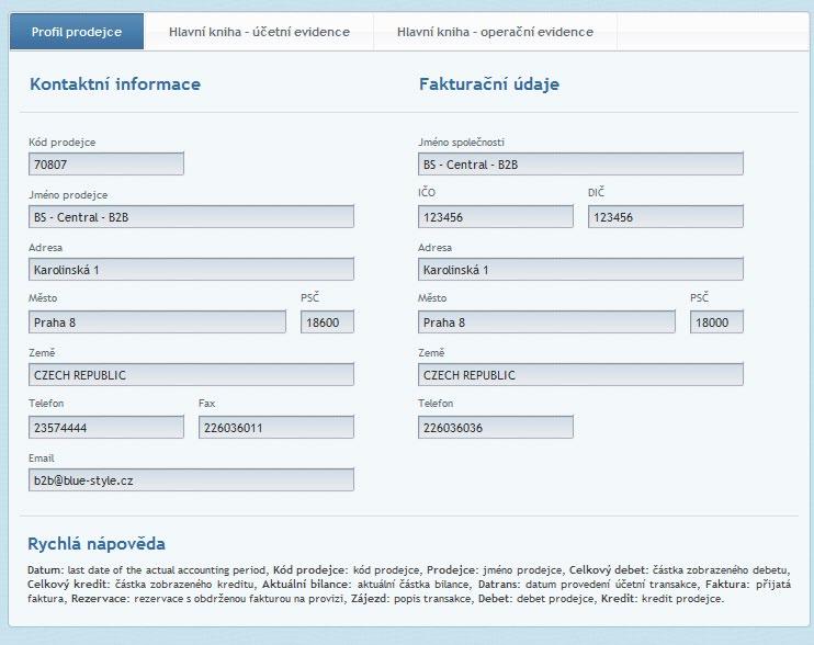 6. Profil prodejce Systém zobrazí vaše kontaktní a fakturační