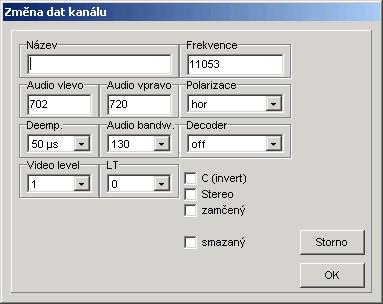 V poli "Název" zadejte název příslušného kanálu. V tomto případě je třeba zadat 11553 pro frekvenci a zvolit HOR pro polarizaci. Tento kanál má 2 audio frekvence (7.02 a 7.20 MHz); jde o stereo kanál.