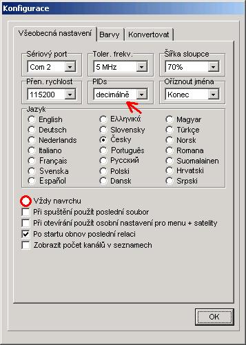 Pokud zvolíte volbu "vždy navrchu" v konfig. menu, SetEditNAV bude vždy v popředí vašeho počítače.