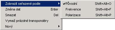 5.f Funkce transpondérů Pokud zvolíte konkrétní transpondér, budou zobrazeny pouze kanály náležící tomuto transpondéru.