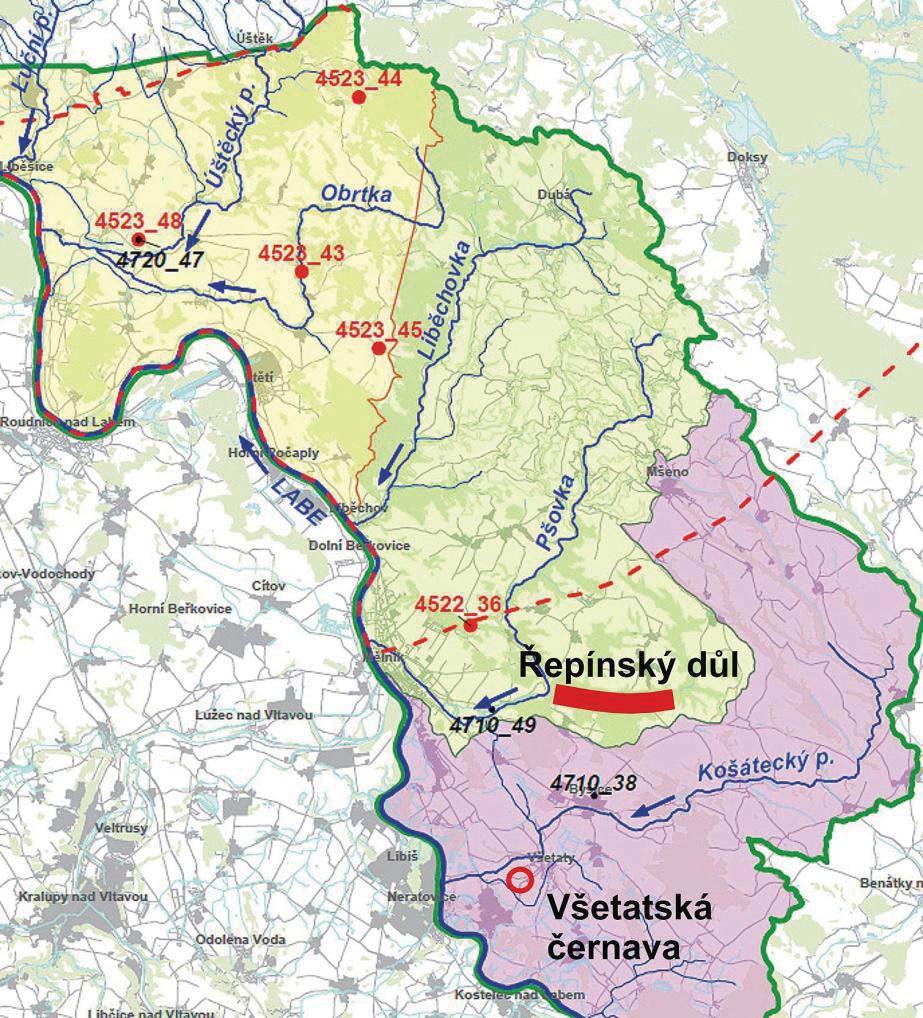 PR se nachází v oblasti odvodnění křídových sedimentů rajonu 4521. Hladina podzemní vody je zde výrazně ovlivněna čerpáním z vodárenských vrtů v Řepínském dole.