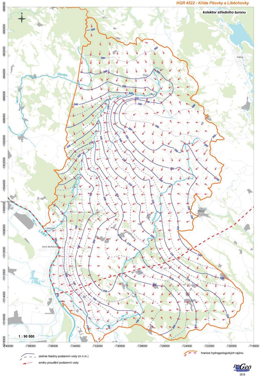 Obr. 6-20 Modelová hladina podzemní