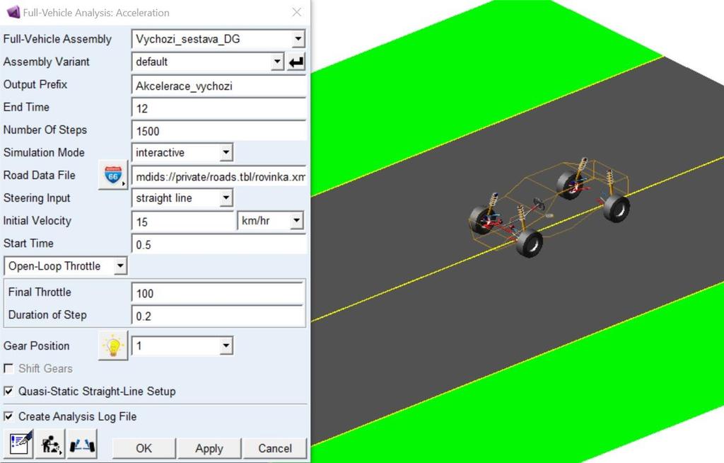 SIMULACE KLÍČOVÝCH JÍZDNÍCH REŽIMŮ Akcelerační zkouška byla prováděna pro oba vyhodnocované modely. Před jejím zahájením jsme celkový čas zkoušky stanovilo na 12 s.