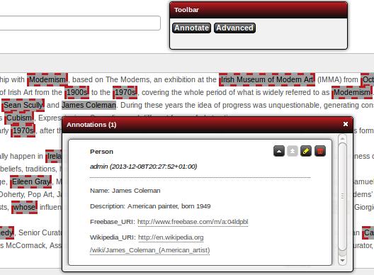 2.1.3 Atributy anotace Obrázek 2.1: Ukázka anotace v anotačním editoru Ukázka atributů anotace je uvedena na obrázku 2.1 v okně s názvem Annotations(1).