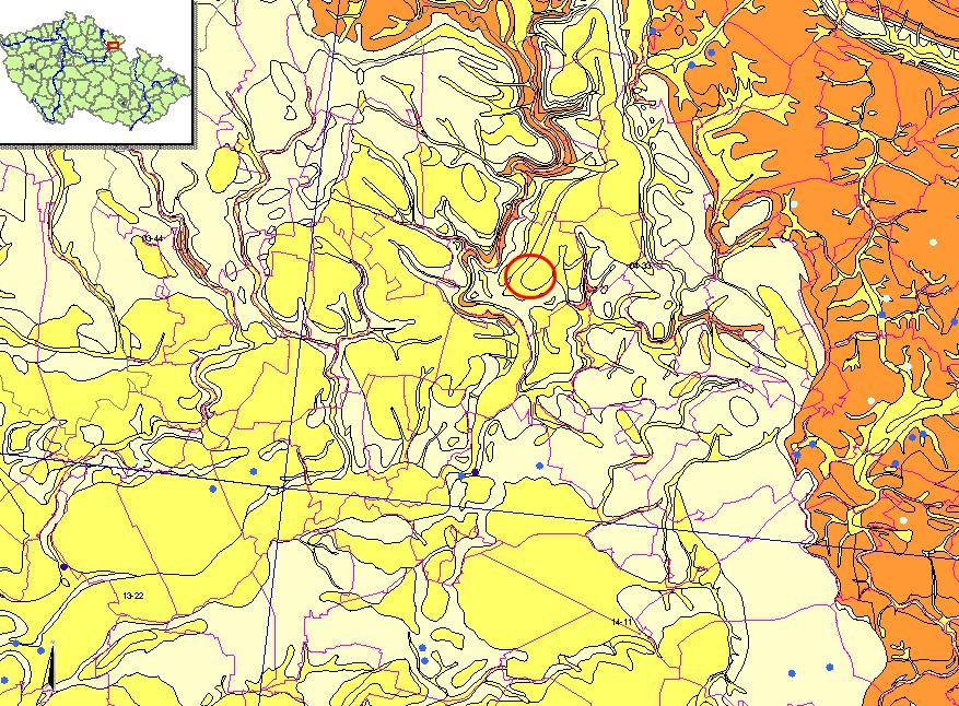 Mapa ENV1-5 Rozložení radonového indexu v okolí obce Žernov Kategorie radonového indexu nízká, přechodná Znečištění území radonem v daném místě (dle map a měření ČGS) je jednou z