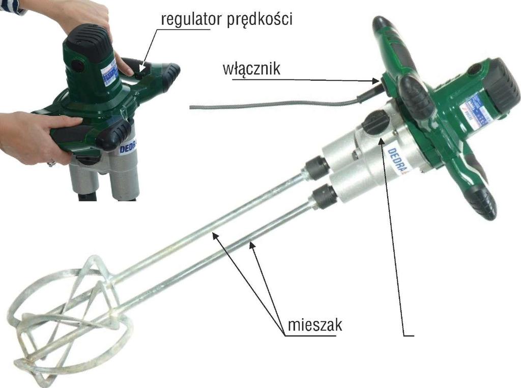 Elektrické míchadlo Model DED7929 NÁVOD K POUŽITÍ se Záručním listem Platný od: 1. ledna 2014 regulátor rychlosti vypínač pracovní koncovky regulátor změny rychlosti OBSAH: OBR. 1. 1. Prohlášení o shodě ES 2.