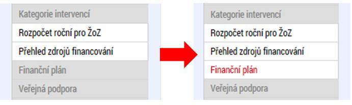 Pro provedení úpravy na záložce Finanční plán je potřeba nejprve