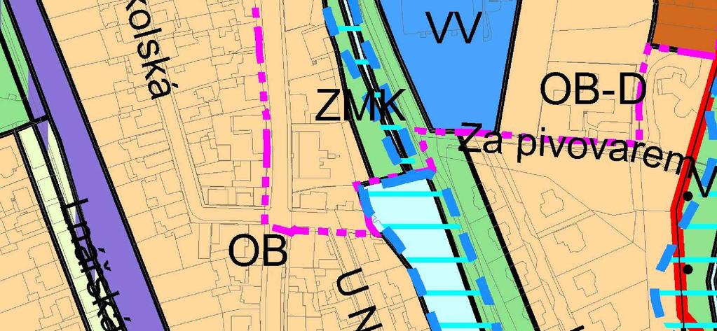 OB - čiste obytné Území sloužící pro bydlení. Funkční využití: Stavby pro bydlení, byty v nebytových domech (viz výjimečně přípustné využití).