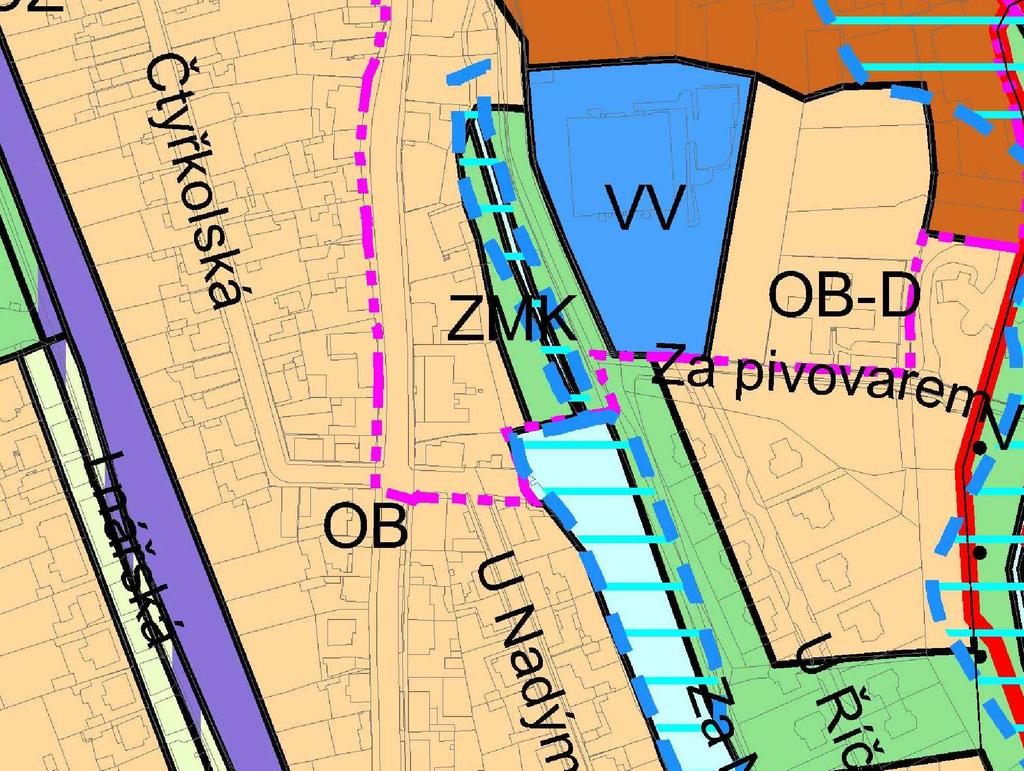 Výšková mapa Podklad územní plán - plán využití ploch LEGENDA řešené území - OB - čistě obytné - ZMK - zeleň městská a krajinná výška objektů 4 m, stávající objekty výška objektů 8 m, stávající